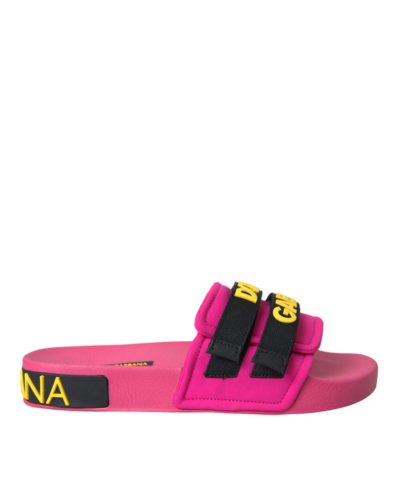 Pink Black Logo Beachwear Flats Sandals Shoes-Dolce & Gabbana-LabelTerrace.com