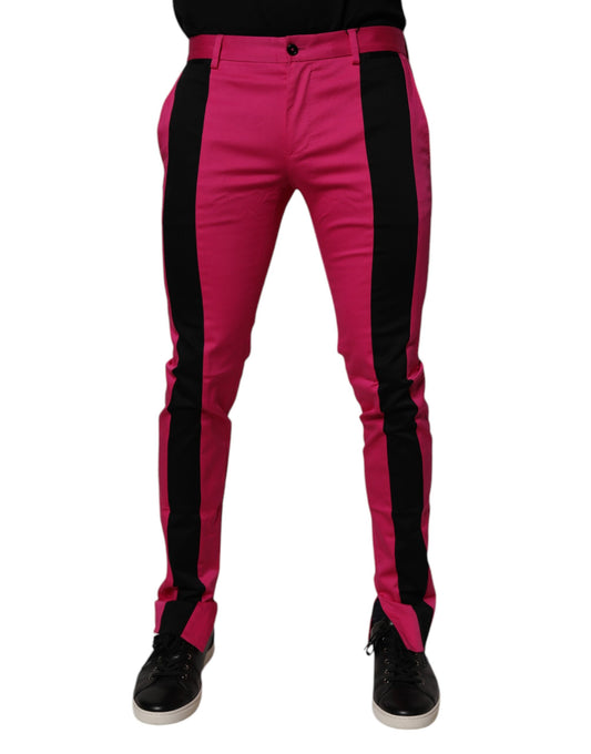Pink Black Stripe Slim Fit Men Dress Pants-Dolce & Gabbana-LabelTerrace.com