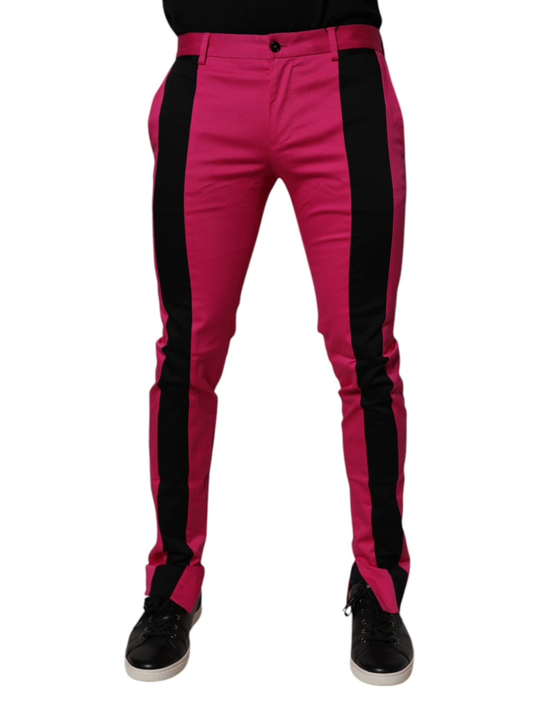Pink Black Stripe Slim Fit Men Dress Pants-Dolce & Gabbana-LabelTerrace.com