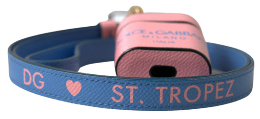 Pink Blue Calf Leather Logo Print Strap Airpods Case-Dolce & Gabbana-LabelTerrace.com