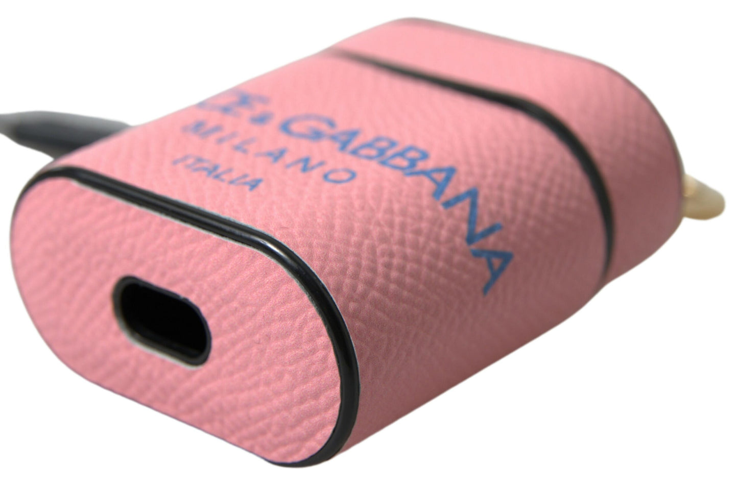 Pink Blue Calf Leather Logo Print Strap Airpods Case-Dolce & Gabbana-LabelTerrace.com