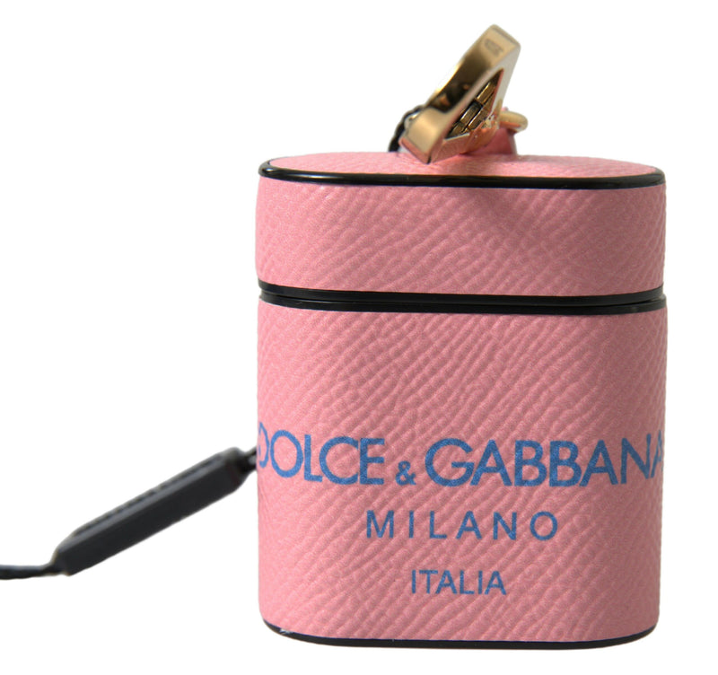 Pink Blue Calf Leather Logo Print Strap Airpods Case-Dolce & Gabbana-LabelTerrace.com