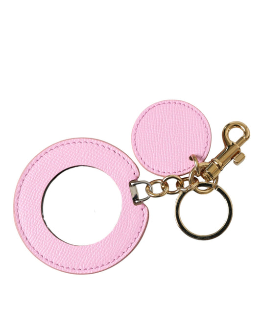 Pink Calf Leather Gold Metal Logo Print Keyring Keychain-Dolce & Gabbana-LabelTerrace.com