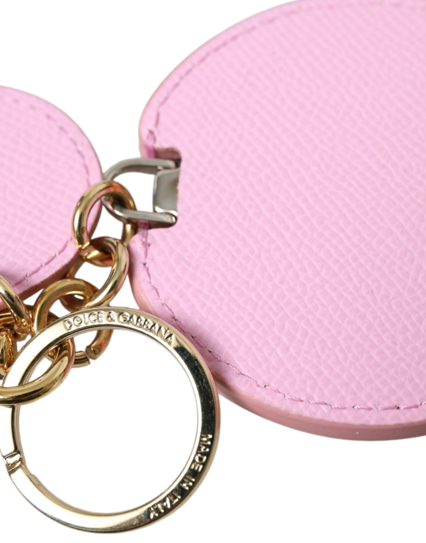 Pink Calf Leather Gold Metal Logo Print Keyring Keychain-Dolce & Gabbana-LabelTerrace.com