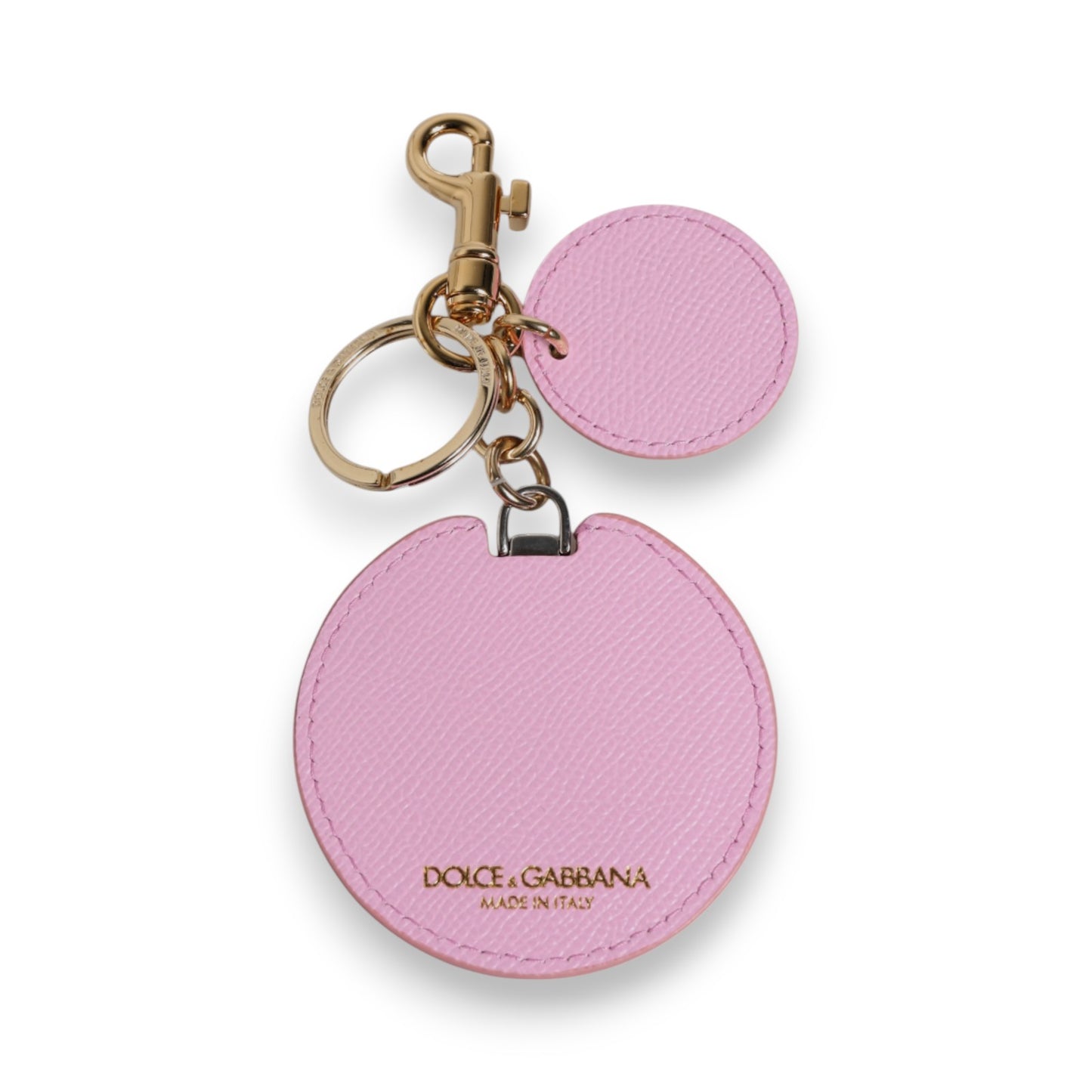 Pink Calf Leather Gold Metal Logo Print Keyring Keychain-Dolce & Gabbana-LabelTerrace.com