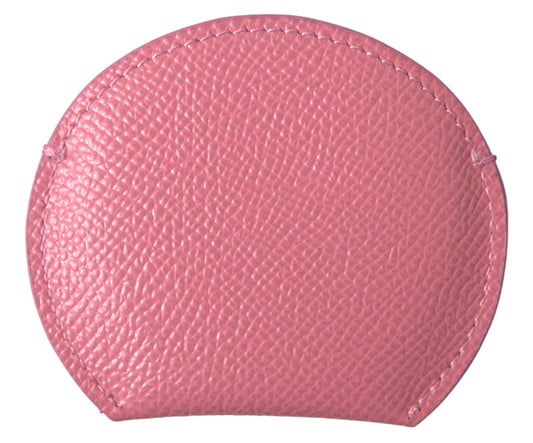 Pink Calfskin Leather Round Logo Print Hand Mirror Holder-Dolce & Gabbana-LabelTerrace.com