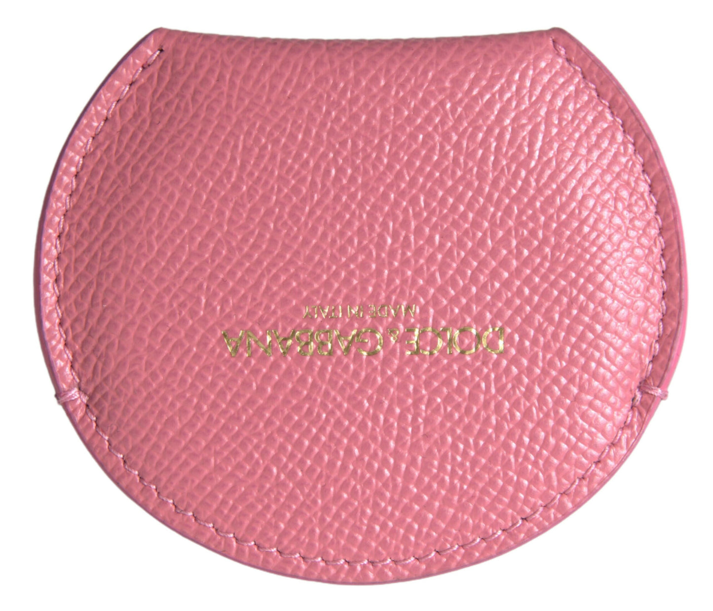 Pink Calfskin Leather Round Logo Print Hand Mirror Holder-Dolce & Gabbana-LabelTerrace.com