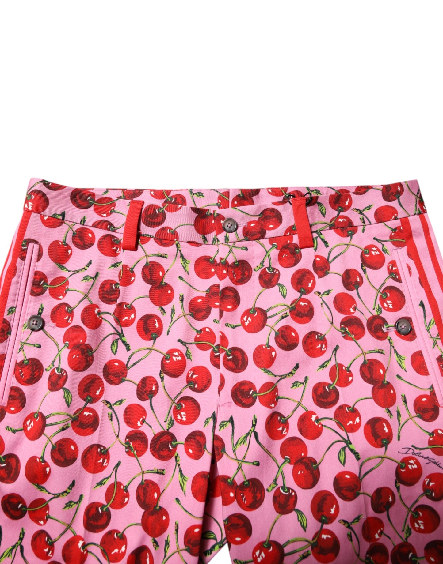 Pink Cherry Print Cotton Dress Pants-Dolce & Gabbana-LabelTerrace.com