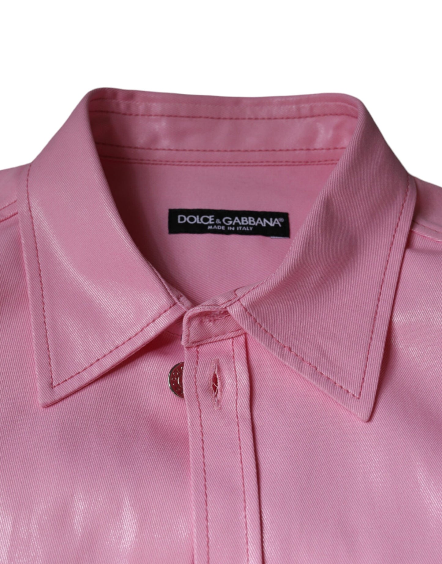 Pink Cotton Collared Button Down Shirt-Dolce & Gabbana-LabelTerrace.com
