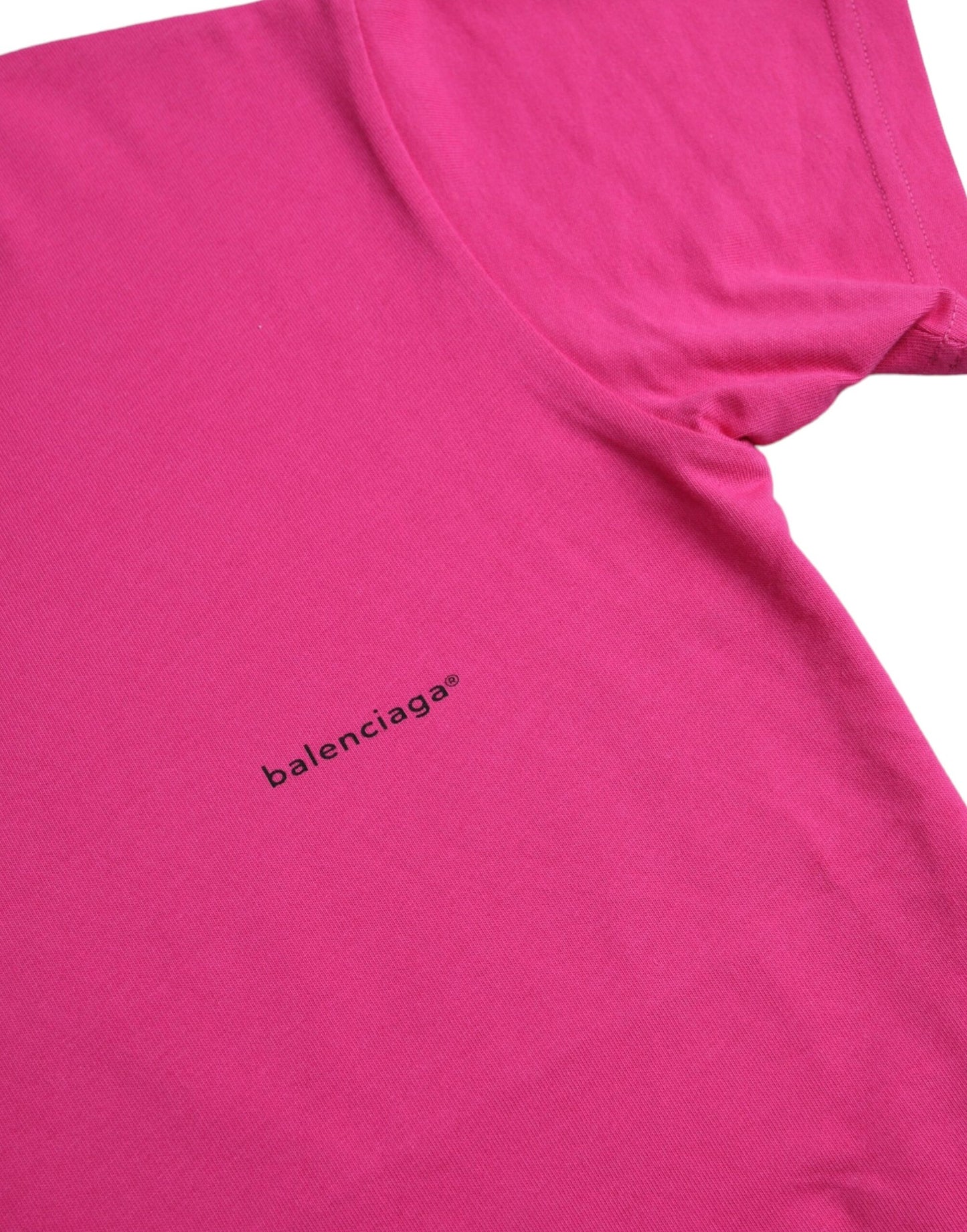 Pink Cotton Crew Neck Short Sleeves Tee T-shirt-Balenciaga-LabelTerrace.com