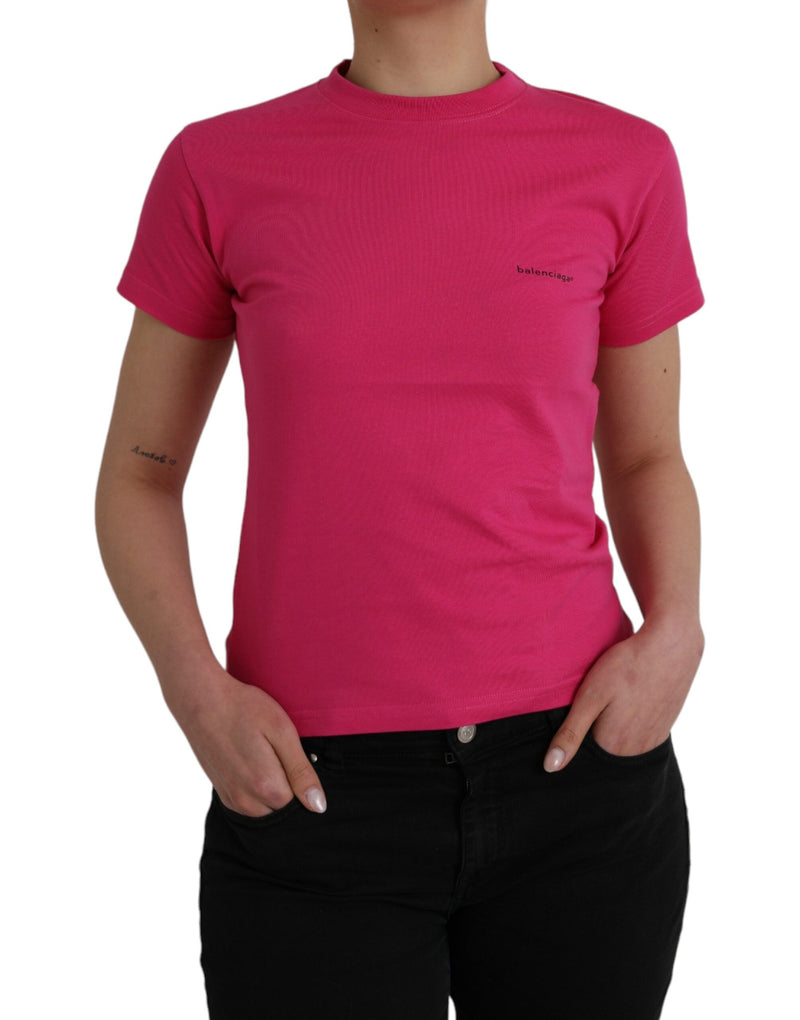 Pink Cotton Crew Neck Short Sleeves Tee T-shirt-Balenciaga-LabelTerrace.com