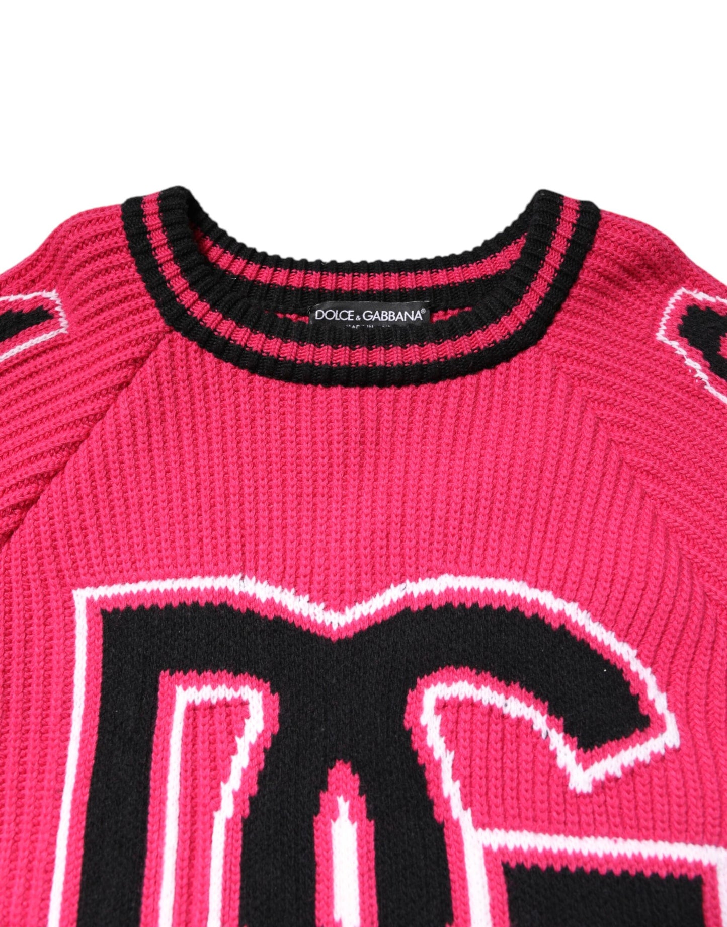 Pink Cotton Logo Print Knit Pullover Sweater-Dolce & Gabbana-LabelTerrace.com