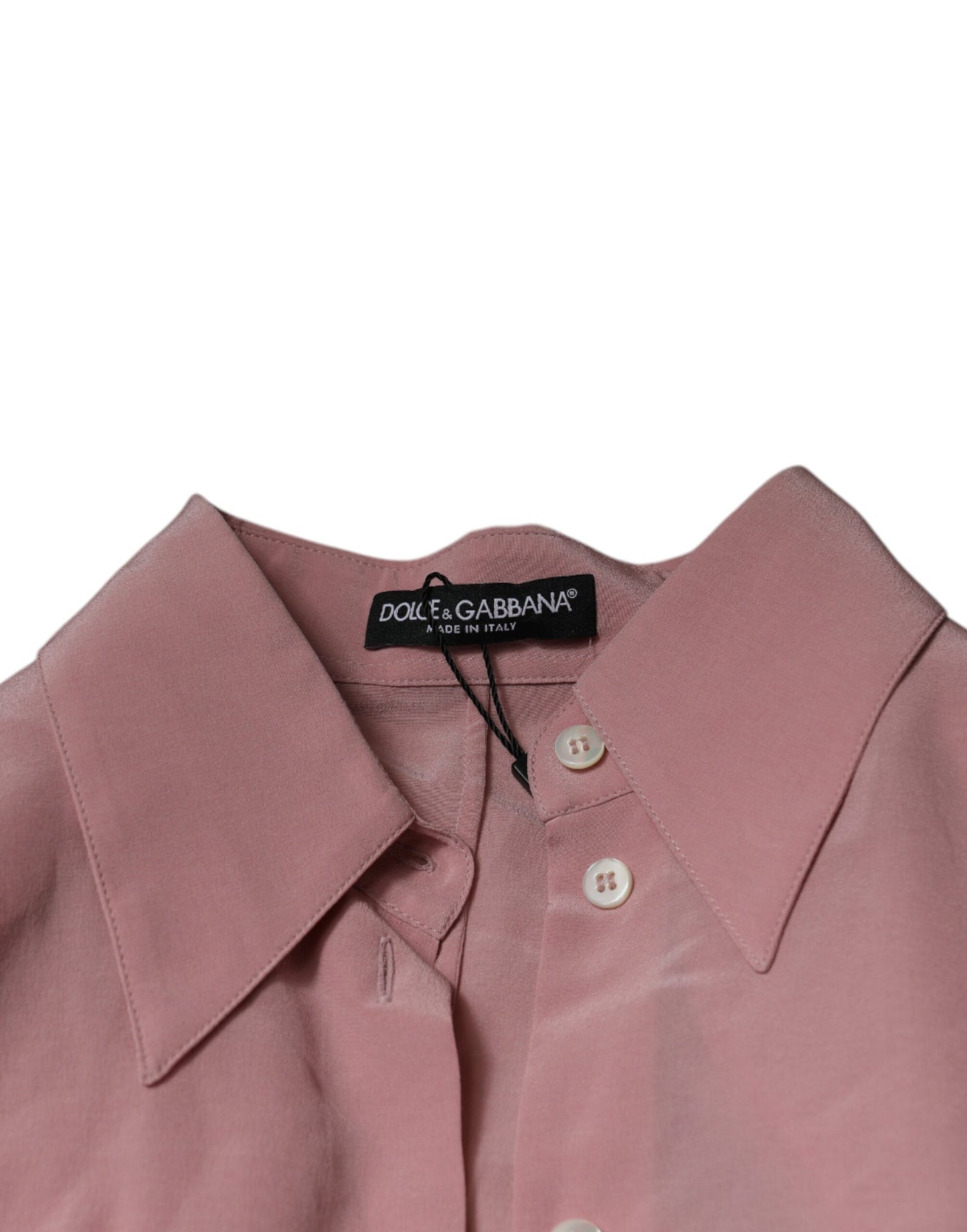 Pink Cotton Long Sleeves Collared Blouse Top-Dolce & Gabbana-LabelTerrace.com