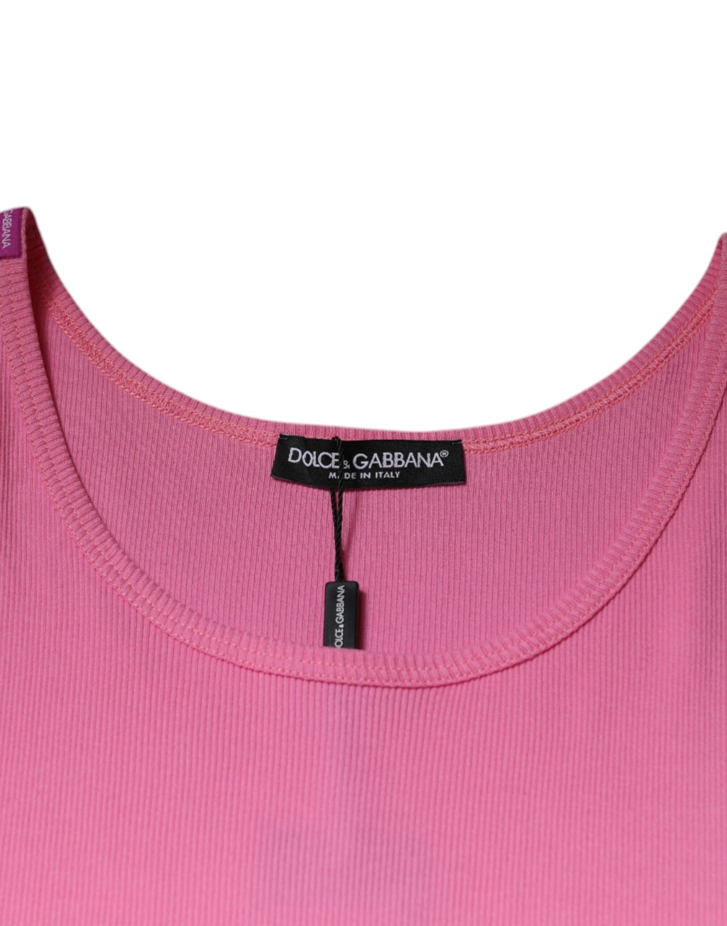 Pink Cotton Round Neck Sleeveless T-shirt-Dolce & Gabbana-LabelTerrace.com