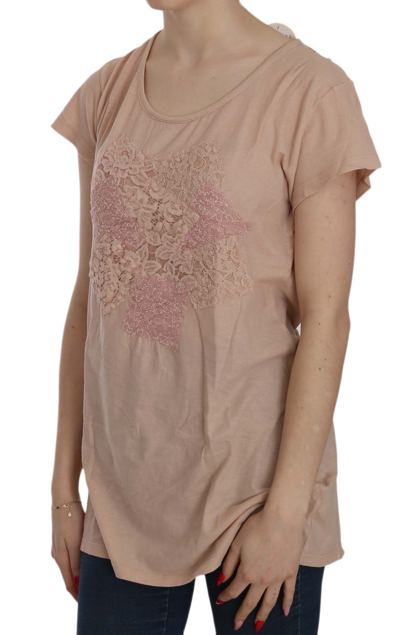 Pink Cream Lace Short Sleeve Shirt Top Cotton Blouse-PINK MEMORIES-LabelTerrace.com
