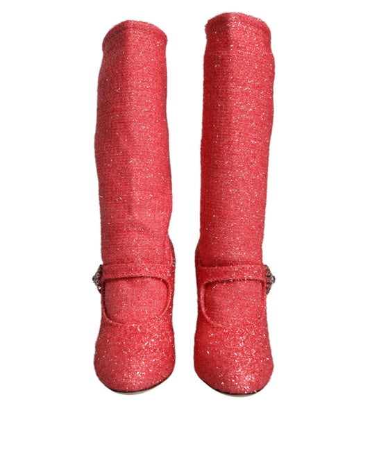 Pink Crystal Lurex Fantasy High Boots Shoes-Dolce & Gabbana-LabelTerrace.com