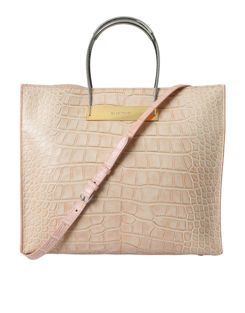 Pink Exotic Leather Embossed Cable Handle Shopper Tote Bag-Balenciaga-LabelTerrace.com
