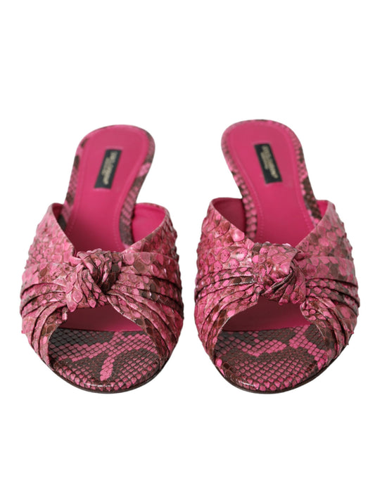 Pink Exotic Leather Kitten Heels Slides Shoes-Dolce & Gabbana-LabelTerrace.com