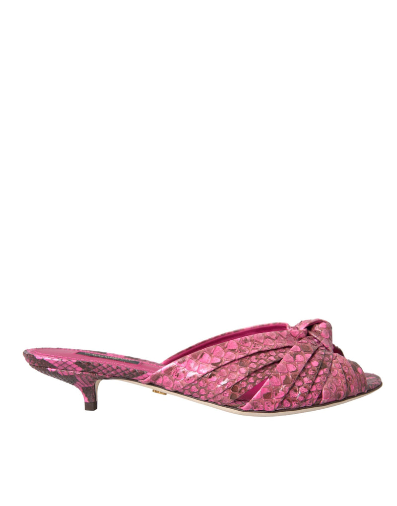 Pink Exotic Leather Kitten Heels Slides Shoes-Dolce & Gabbana-LabelTerrace.com
