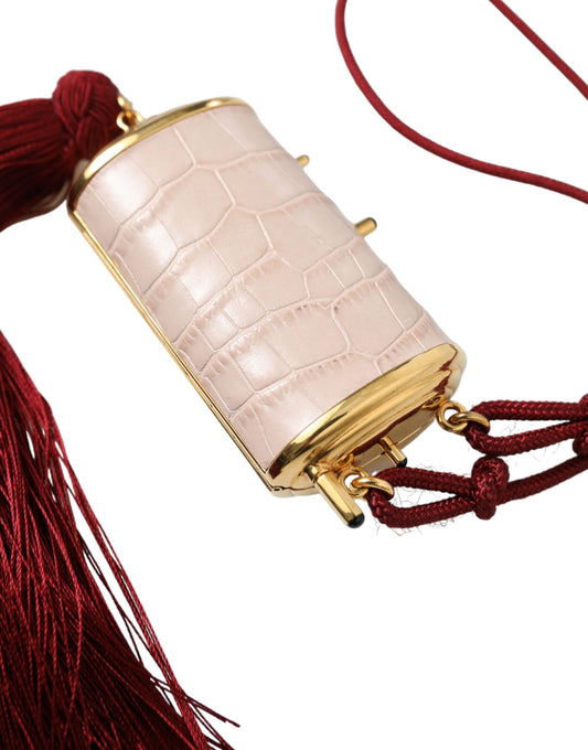 Pink Exotic Leather Mini Mirror Tassel Makeup Bag-Dolce & Gabbana-LabelTerrace.com