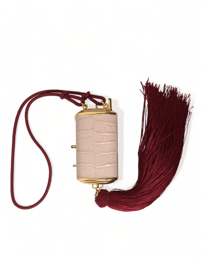 Pink Exotic Leather Mini Mirror Tassel Makeup Bag-Dolce & Gabbana-LabelTerrace.com