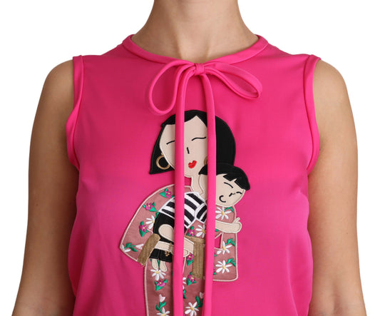 Pink Family Silk Tank Mama Blouse Top Shirt-Dolce & Gabbana-LabelTerrace.com