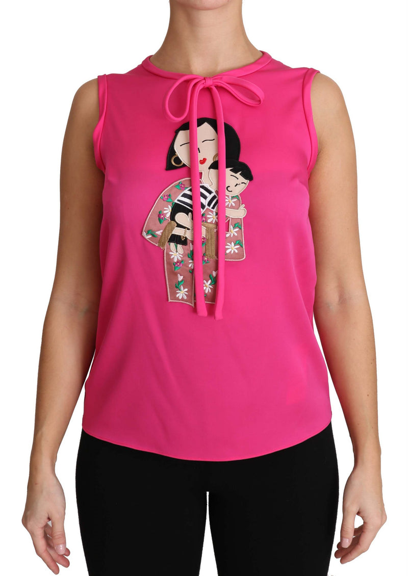 Pink Family Silk Tank Mama Blouse Top Shirt-Dolce & Gabbana-LabelTerrace.com