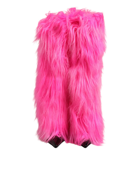Pink Faux Fur Leather High Heels Boots Shoes-Dolce & Gabbana-LabelTerrace.com
