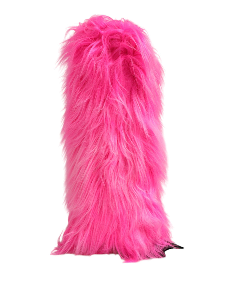 Pink Faux Fur Leather High Heels Boots Shoes-Dolce & Gabbana-LabelTerrace.com