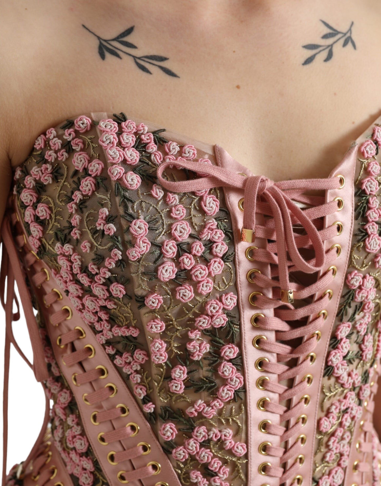 Pink Floral Applique Bustier Corset Top-Dolce & Gabbana-LabelTerrace.com