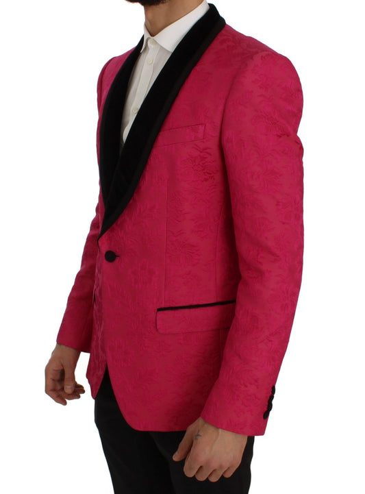Pink Floral Brocade Slim Blazer Jacket-Dolce & Gabbana-LabelTerrace.com