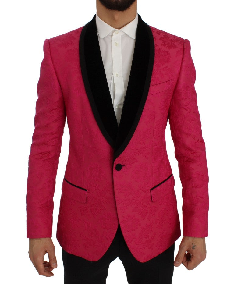 Pink Floral Brocade Slim Blazer Jacket-Dolce & Gabbana-LabelTerrace.com