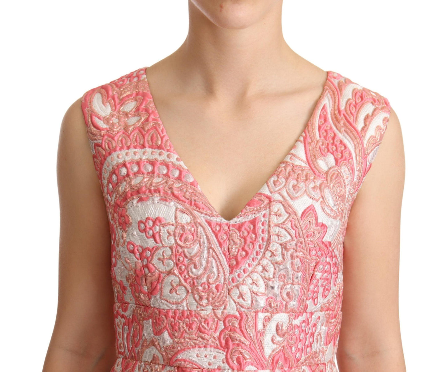 Pink Floral Jacquard Pleated Sheath Dress-Dolce & Gabbana-LabelTerrace.com