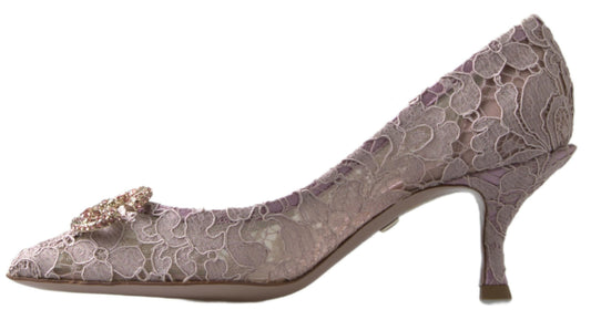 Pink Floral Lace DG Crystal Pumps Shoes-Dolce & Gabbana-LabelTerrace.com