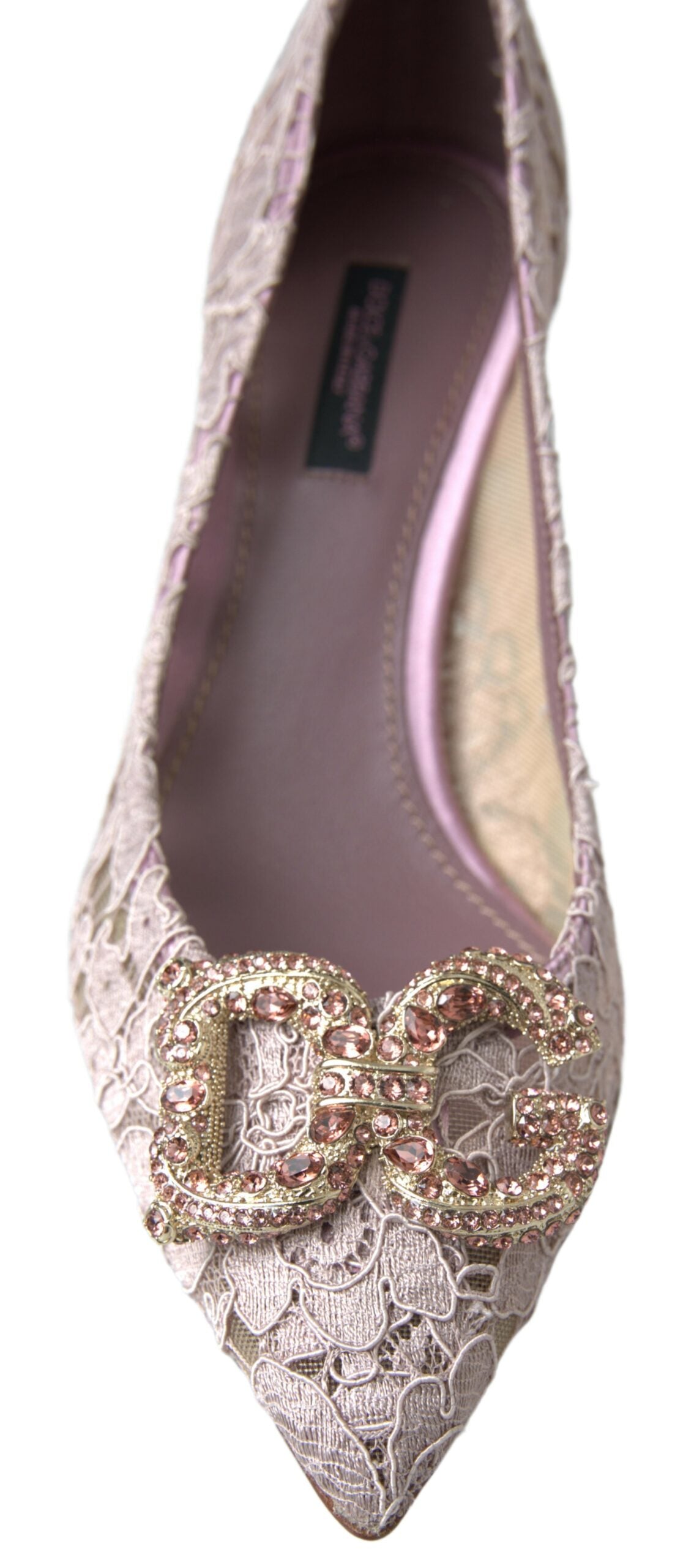 Pink Floral Lace DG Crystal Pumps Shoes-Dolce & Gabbana-LabelTerrace.com