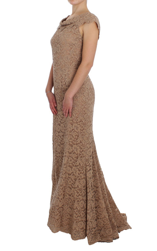 Pink Floral Lace Full Length Sheath Dress-Dolce & Gabbana-LabelTerrace.com