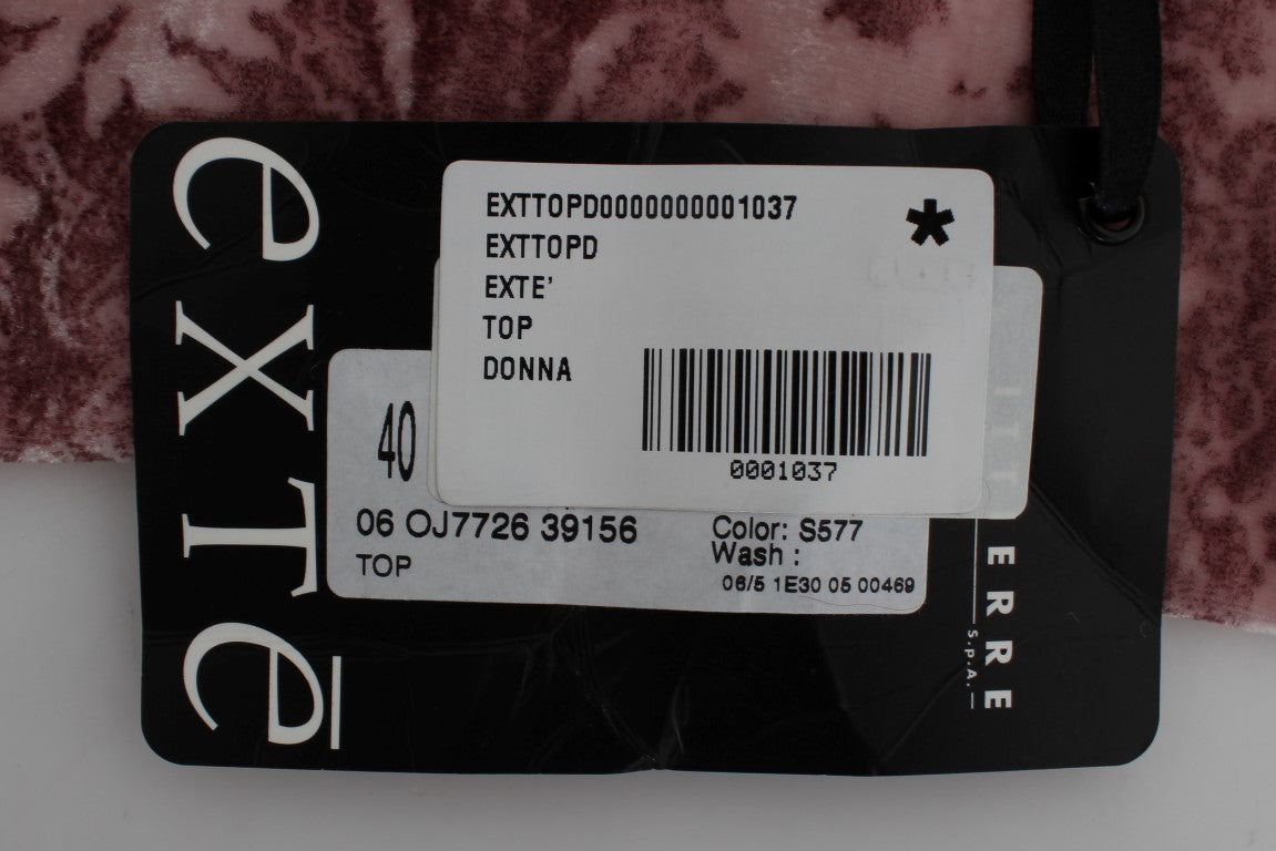 Pink Floral Print Viscose Silk Blouse Top-Exte-LabelTerrace.com