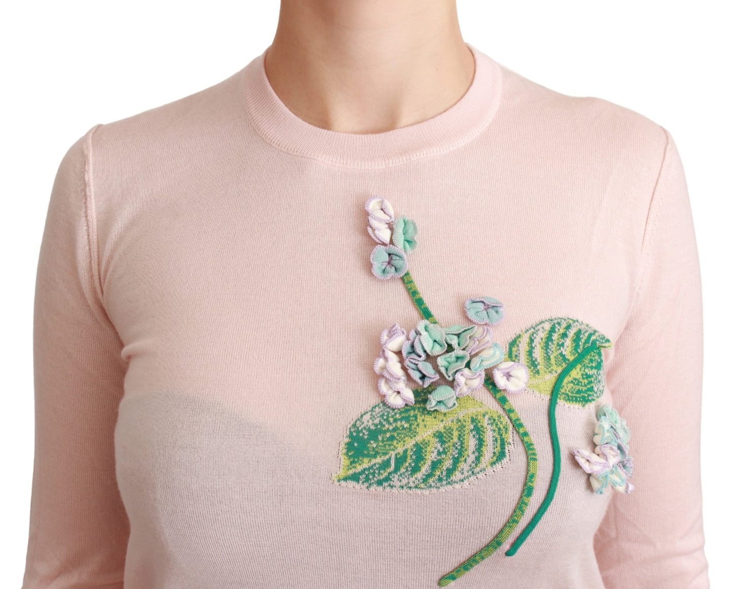 Pink Floral Silk Cashmere Pullover Sweater-Dolce & Gabbana-LabelTerrace.com