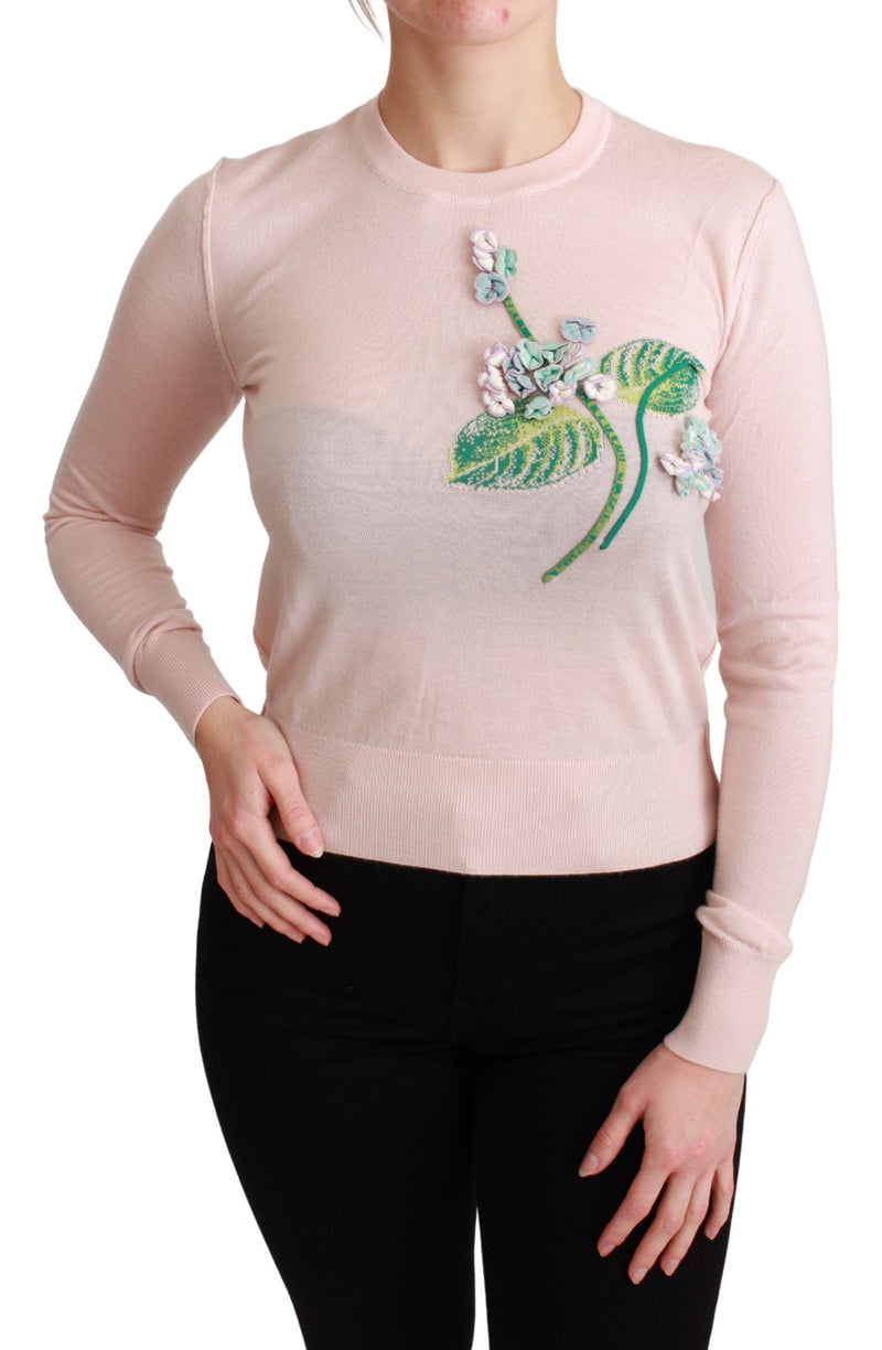 Pink Floral Silk Cashmere Pullover Sweater-Dolce & Gabbana-LabelTerrace.com