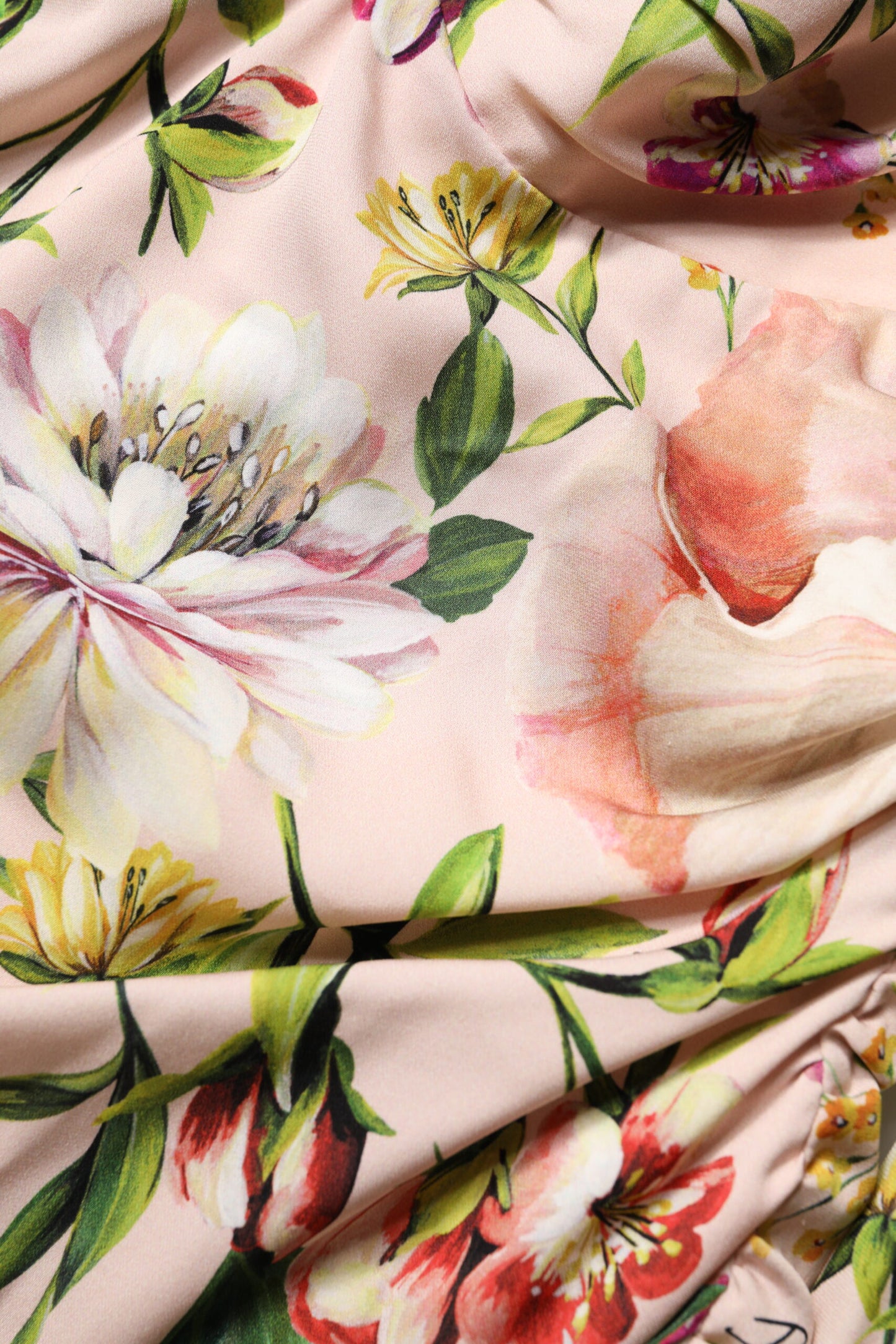 Pink Floral Silk Fit And Flared Midi Dress-Dolce & Gabbana-LabelTerrace.com