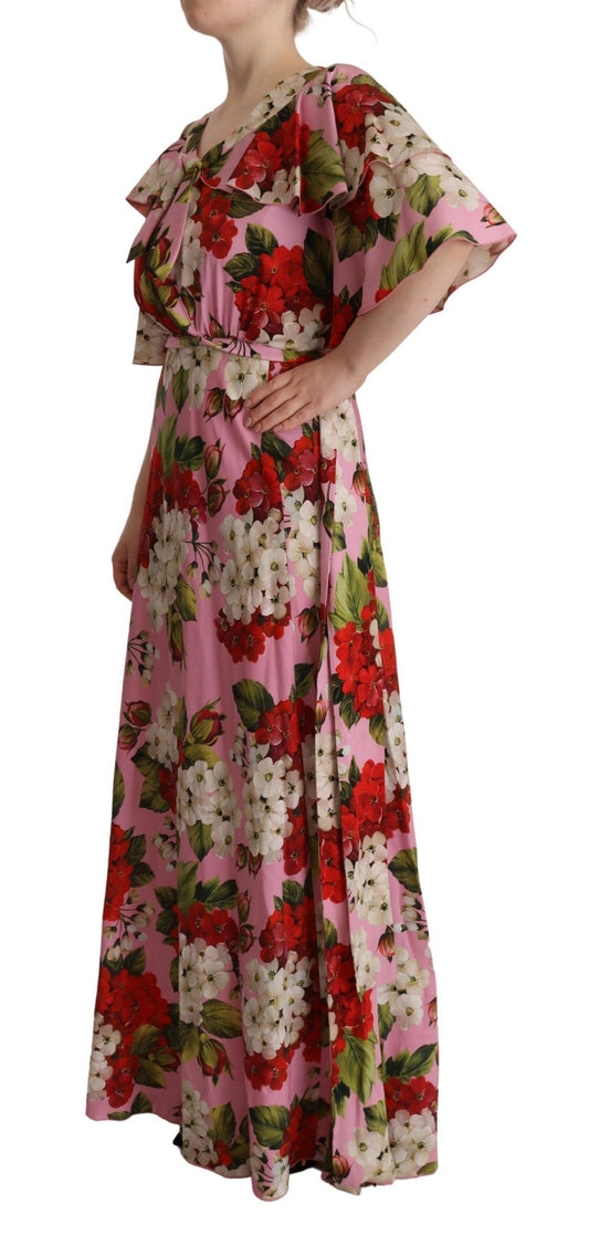 Pink Floral Silk Stretch Gown Maxi Dress-Dolce & Gabbana-LabelTerrace.com