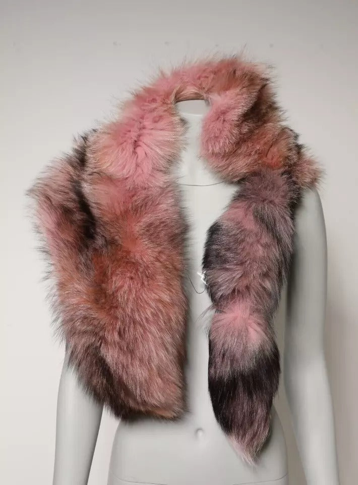 Pink Frost Fox Fur Neck Warmer Winter Scarf-Dolce & Gabbana-LabelTerrace.com