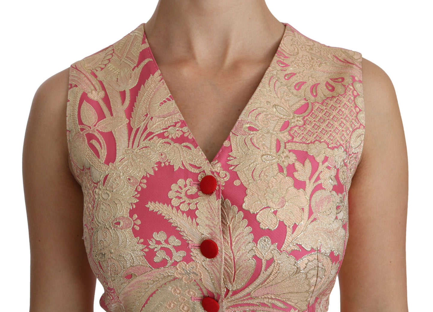 Pink Gold Brocade Waistcoat Vest Blouse Top-Dolce & Gabbana-LabelTerrace.com