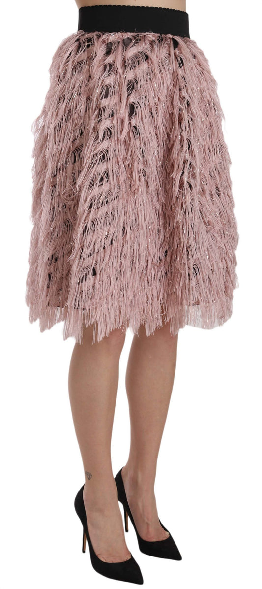 Pink Gold Fringe Metallic Pencil A-line Skirt-Dolce & Gabbana-LabelTerrace.com