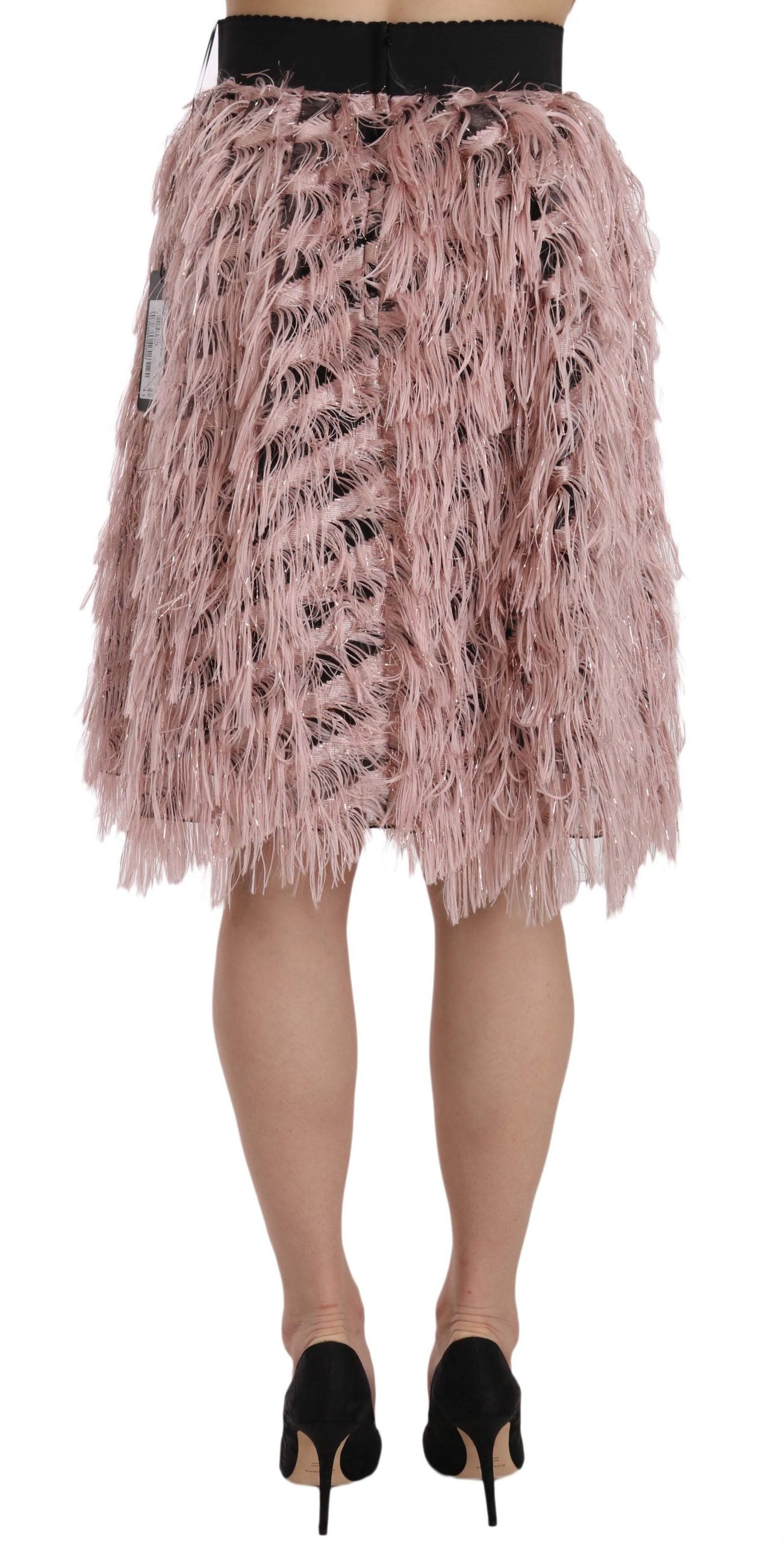 Pink Gold Fringe Metallic Pencil A-line Skirt-Dolce & Gabbana-LabelTerrace.com