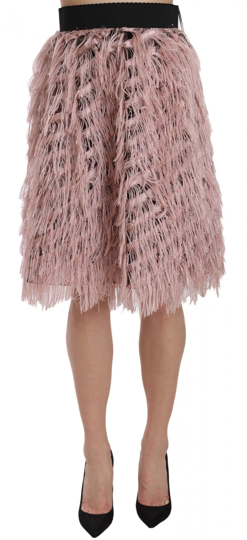 Pink Gold Fringe Metallic Pencil A-line Skirt-Dolce & Gabbana-LabelTerrace.com