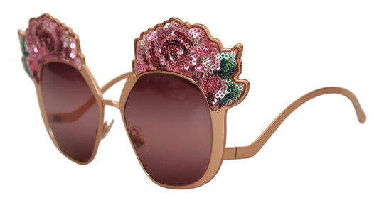 Pink Gold Rose Sequin Embroidery DG2202 Sunglasses-Dolce & Gabbana-LabelTerrace.com