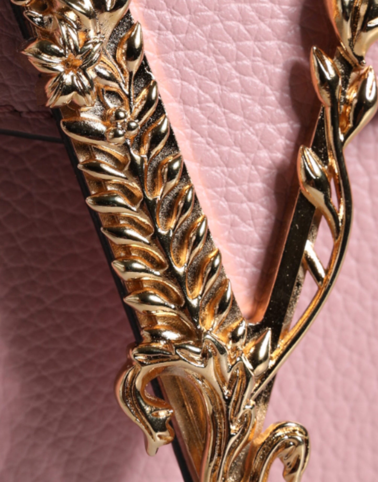 Pink Grainy Calf Leather Logo Crossbody Shoulder Bag-Versace-LabelTerrace.com