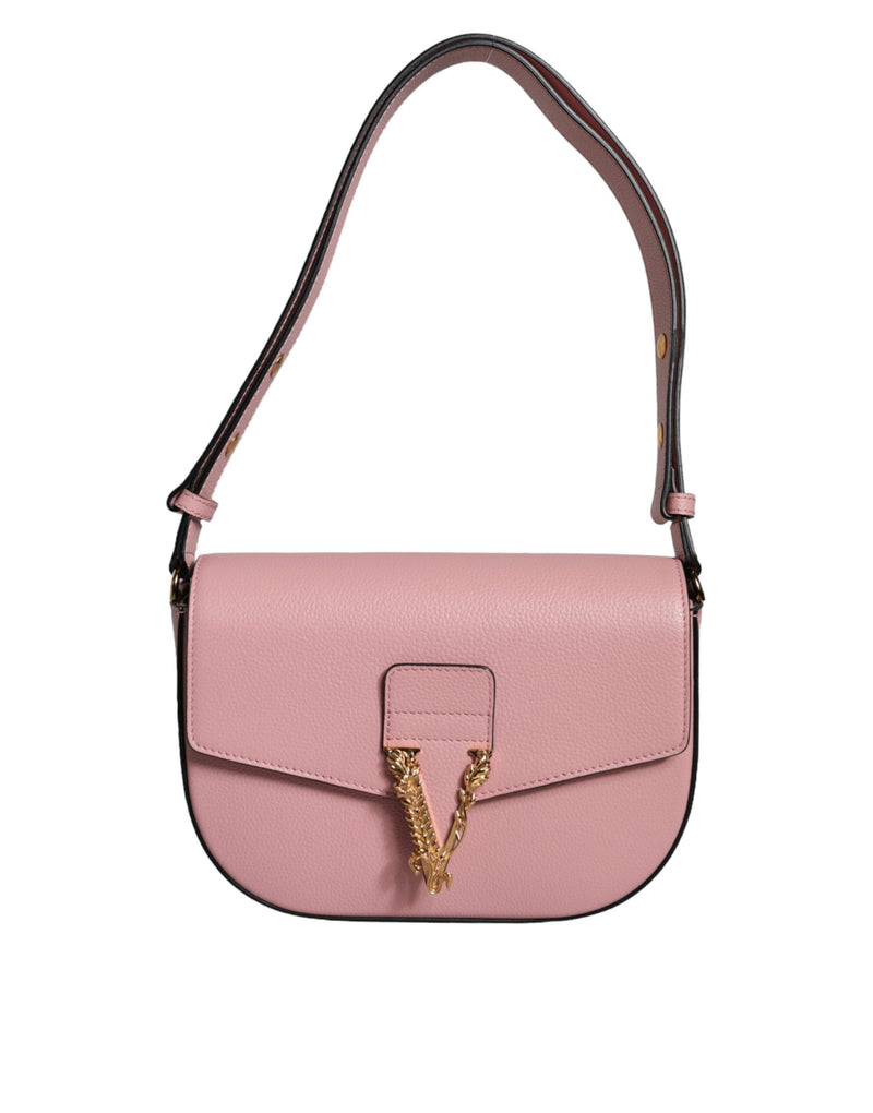 Pink Grainy Calf Leather Logo Crossbody Shoulder Bag-Versace-LabelTerrace.com
