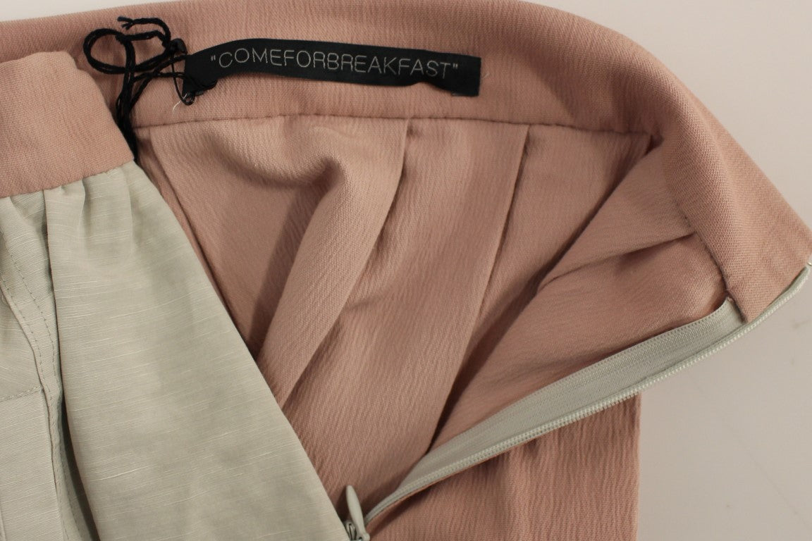 Pink Gray Knee-Length Pleated Skirt-Comeforbreakfast-LabelTerrace.com